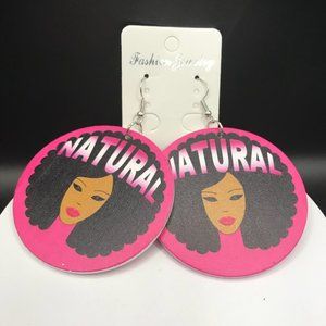 NWT Wooden Exquisite African Beauty Print Round Dangle Earrings Bohemian